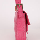 Fendi Fuchsia Logo Lambskin Embossed Baguette - FashioNica