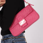 Fendi Fuchsia Logo Lambskin Embossed Baguette - FashioNica