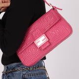 Fendi Fuchsia Logo Lambskin Embossed Baguette - FashioNica