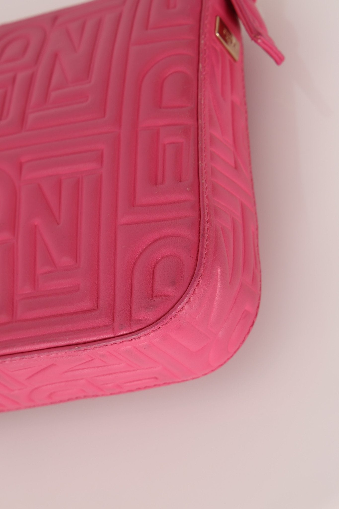 Fendi Fuchsia Logo Lambskin Embossed Baguette - FashioNica