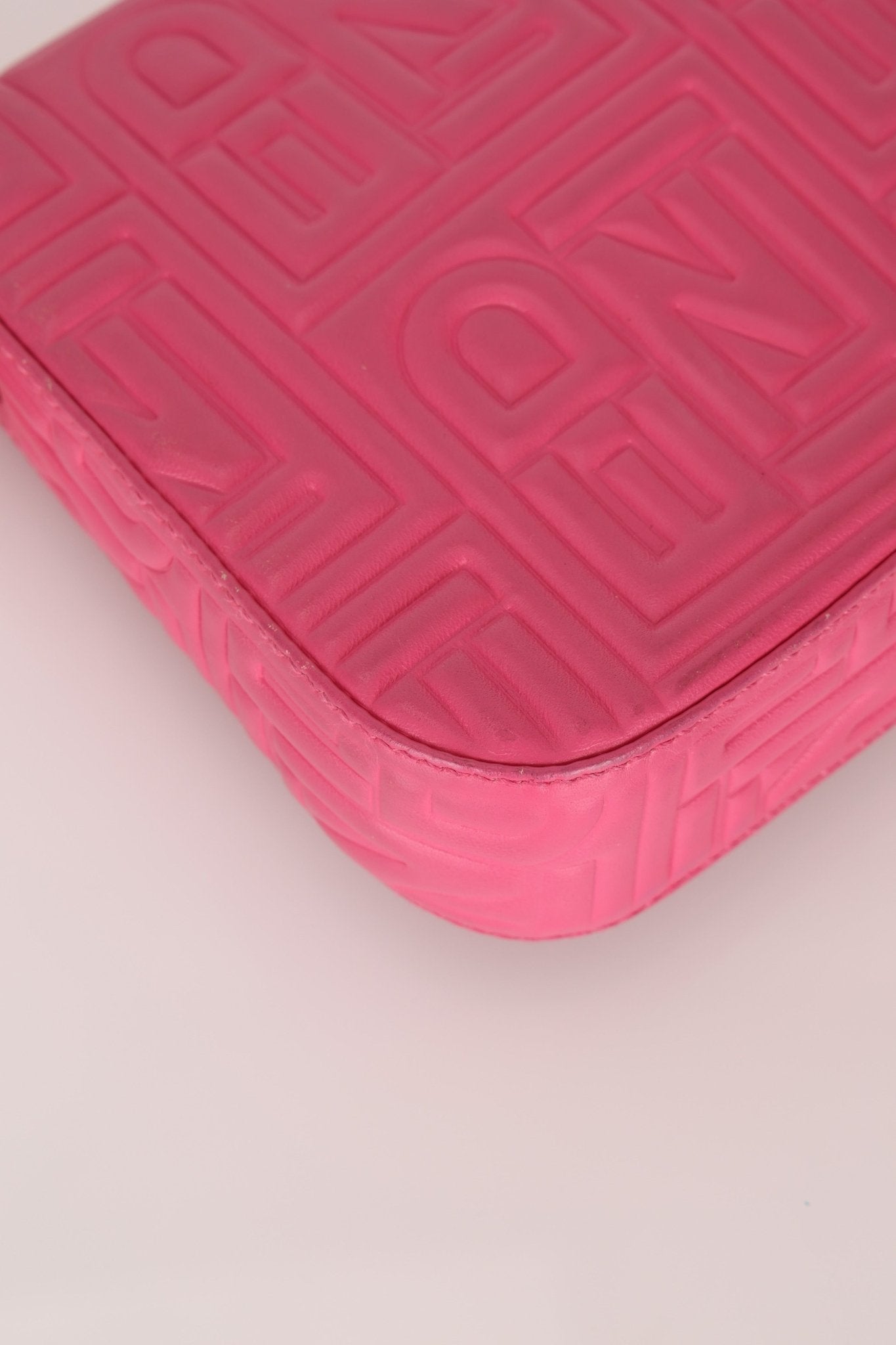 Fendi Fuchsia Logo Lambskin Embossed Baguette - FashioNica