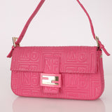 Fendi Fuchsia Logo Lambskin Embossed Baguette - FashioNica