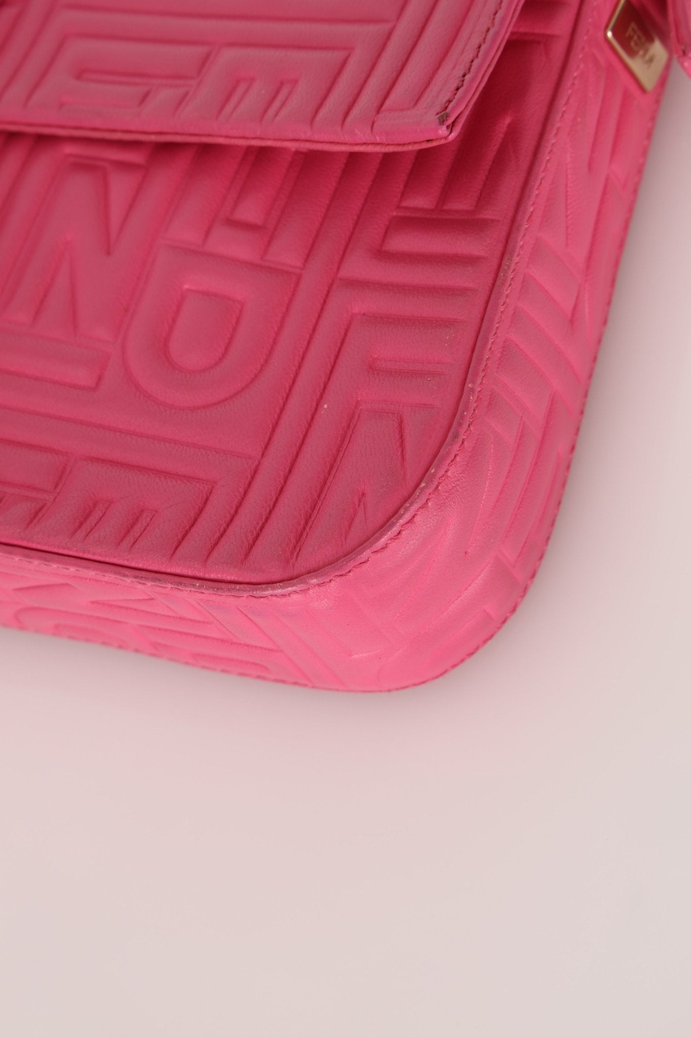 Fendi Fuchsia Logo Lambskin Embossed Baguette - FashioNica