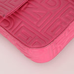 Fendi Fuchsia Logo Lambskin Embossed Baguette - FashioNica