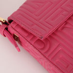 Fendi Fuchsia Logo Lambskin Embossed Baguette - FashioNica