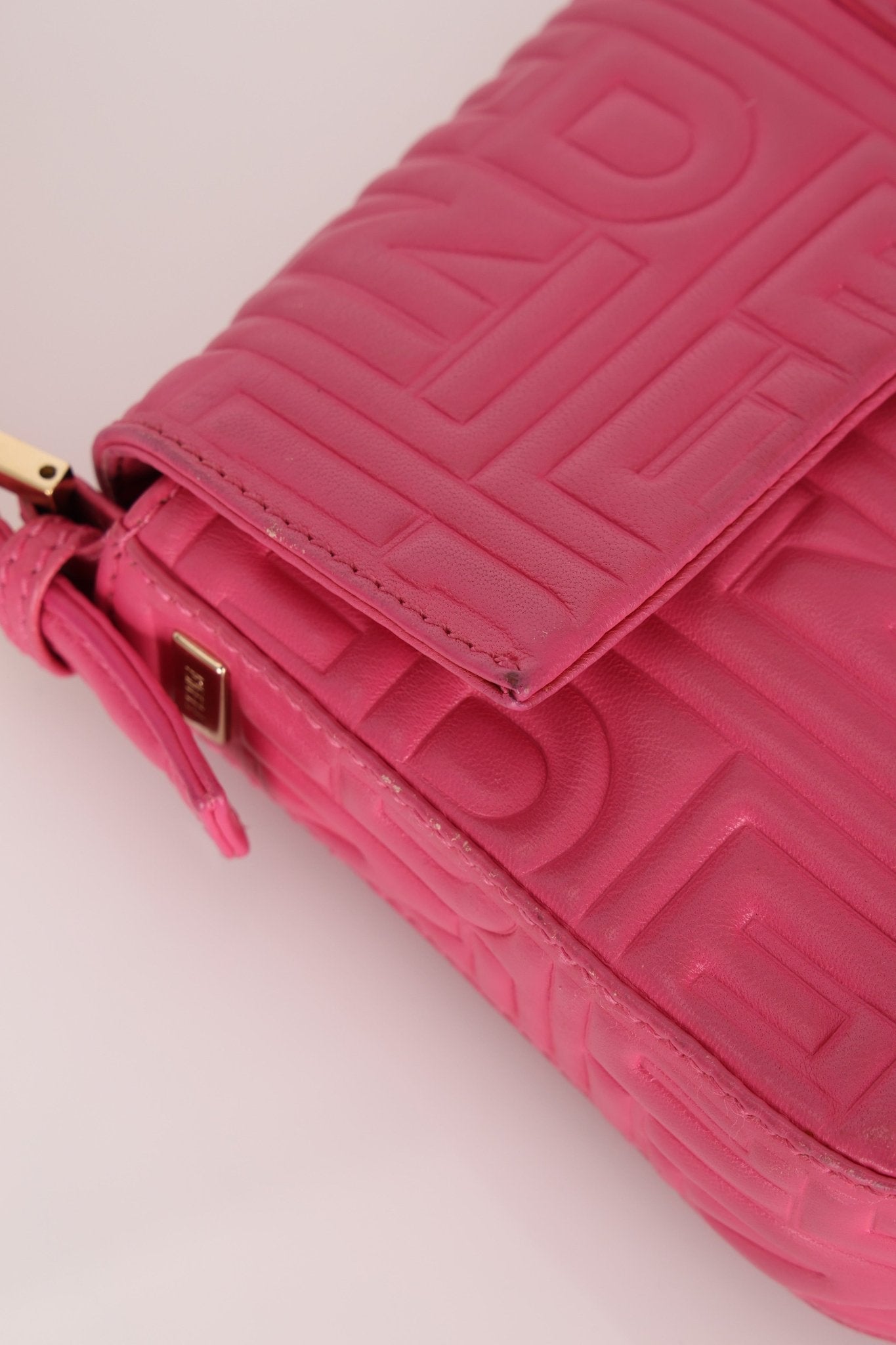 Fendi Fuchsia Logo Lambskin Embossed Baguette - FashioNica