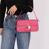 Fendi Fuchsia Logo Lambskin Embossed Baguette - FashioNica