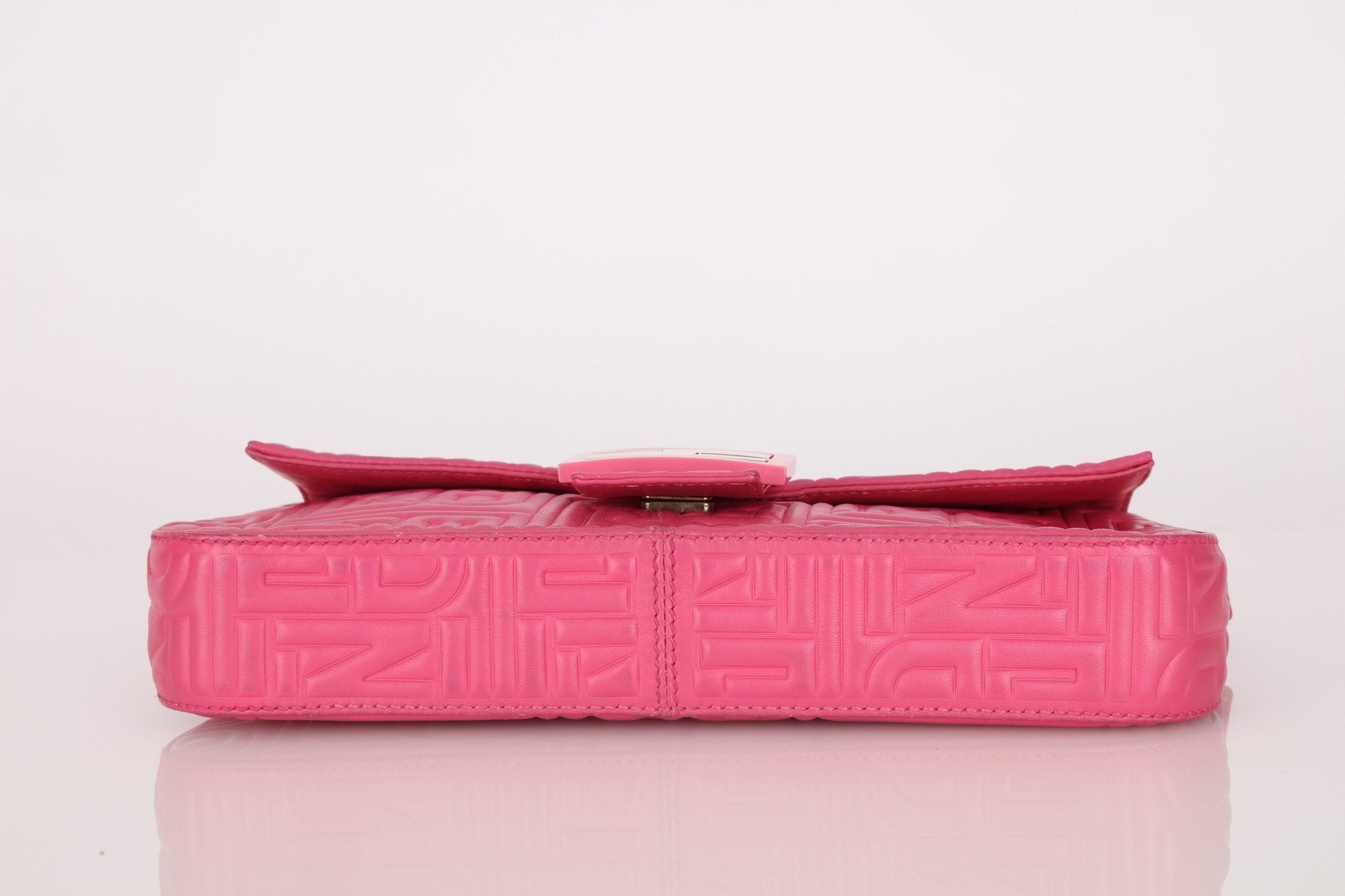 Fendi Fuchsia Logo Lambskin Embossed Baguette - FashioNica