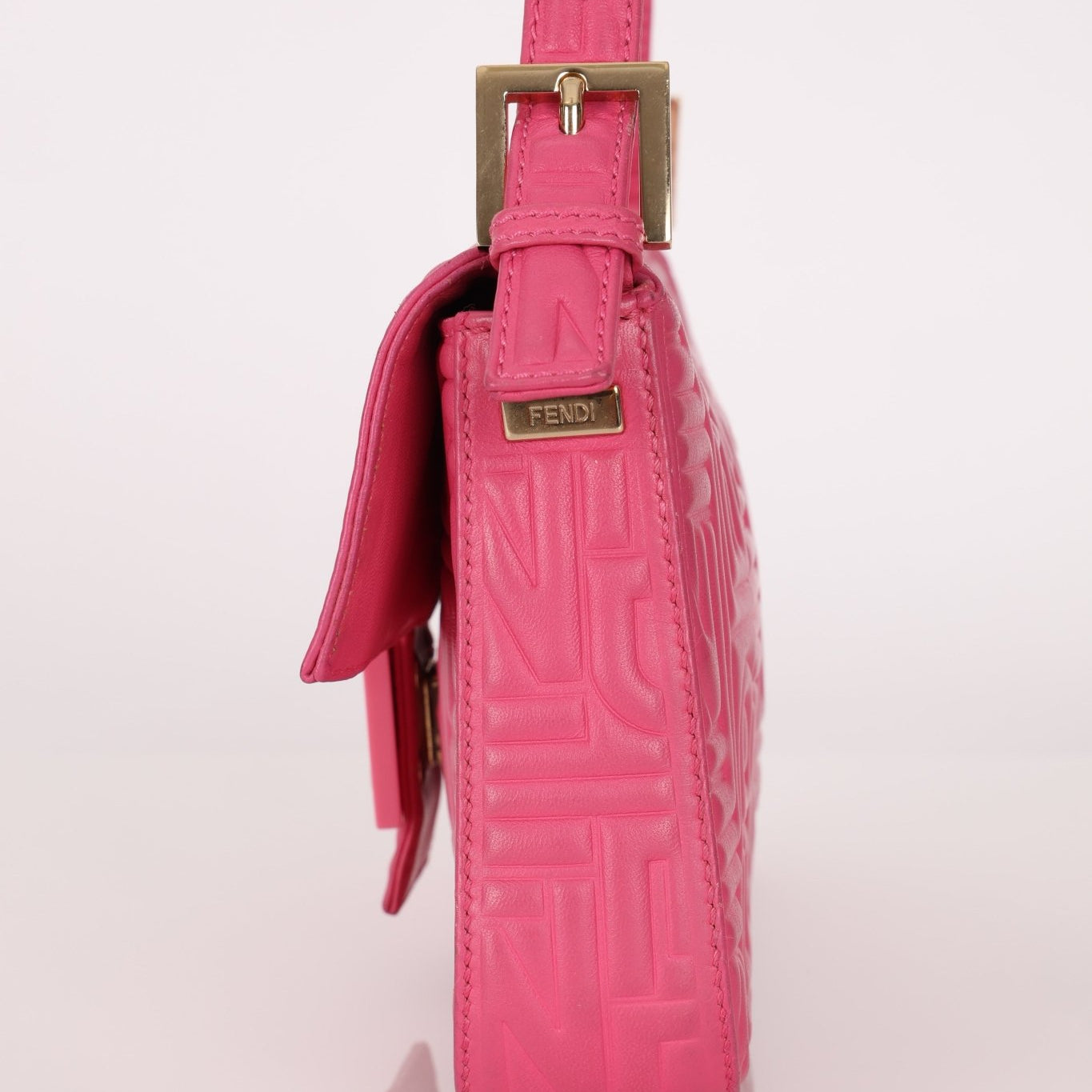 Fendi Fuchsia Logo Lambskin Embossed Baguette - FashioNica