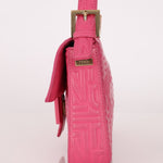 Fendi Fuchsia Logo Lambskin Embossed Baguette - FashioNica