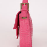 Fendi Fuchsia Logo Lambskin Embossed Baguette - FashioNica