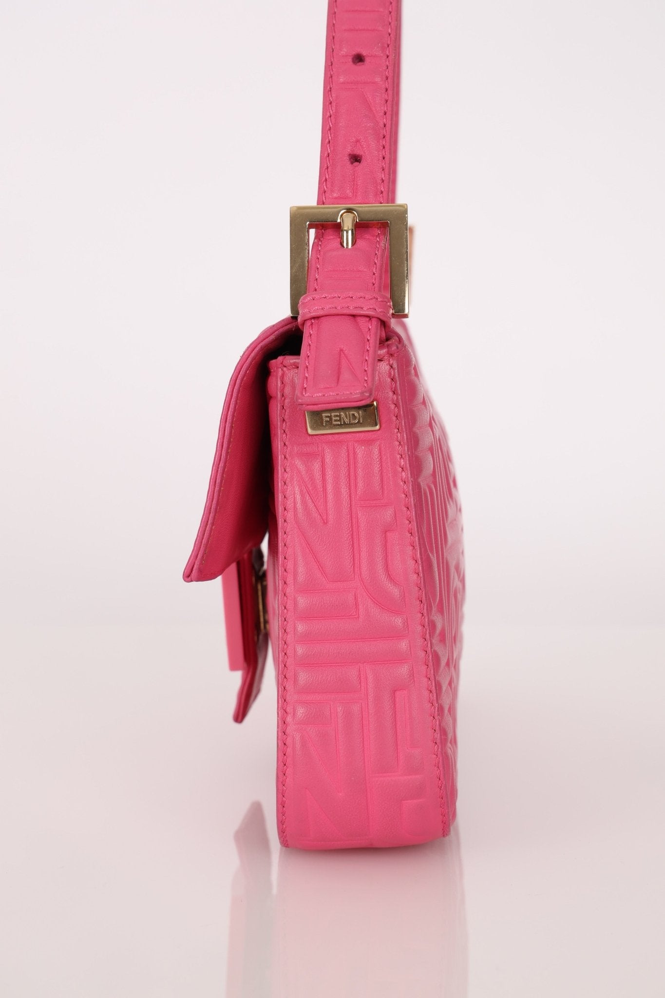 Fendi Fuchsia Logo Lambskin Embossed Baguette - FashioNica