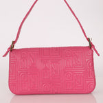 Fendi Fuchsia Logo Lambskin Embossed Baguette - FashioNica