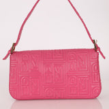 Fendi Fuchsia Logo Lambskin Embossed Baguette - FashioNica