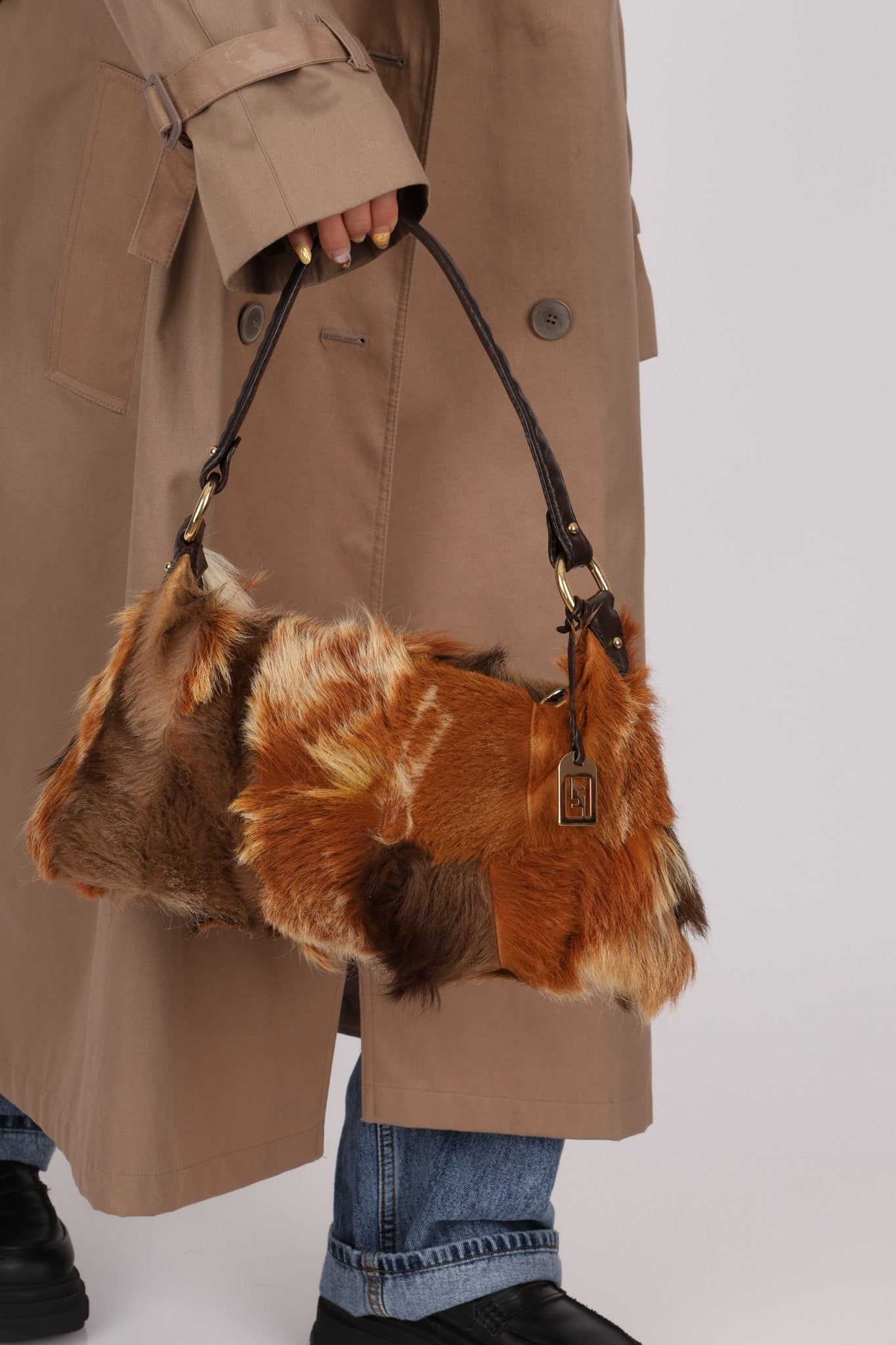 Fendi Gazelle and Goat Fur Patch Shoulder Bag - FashioNica