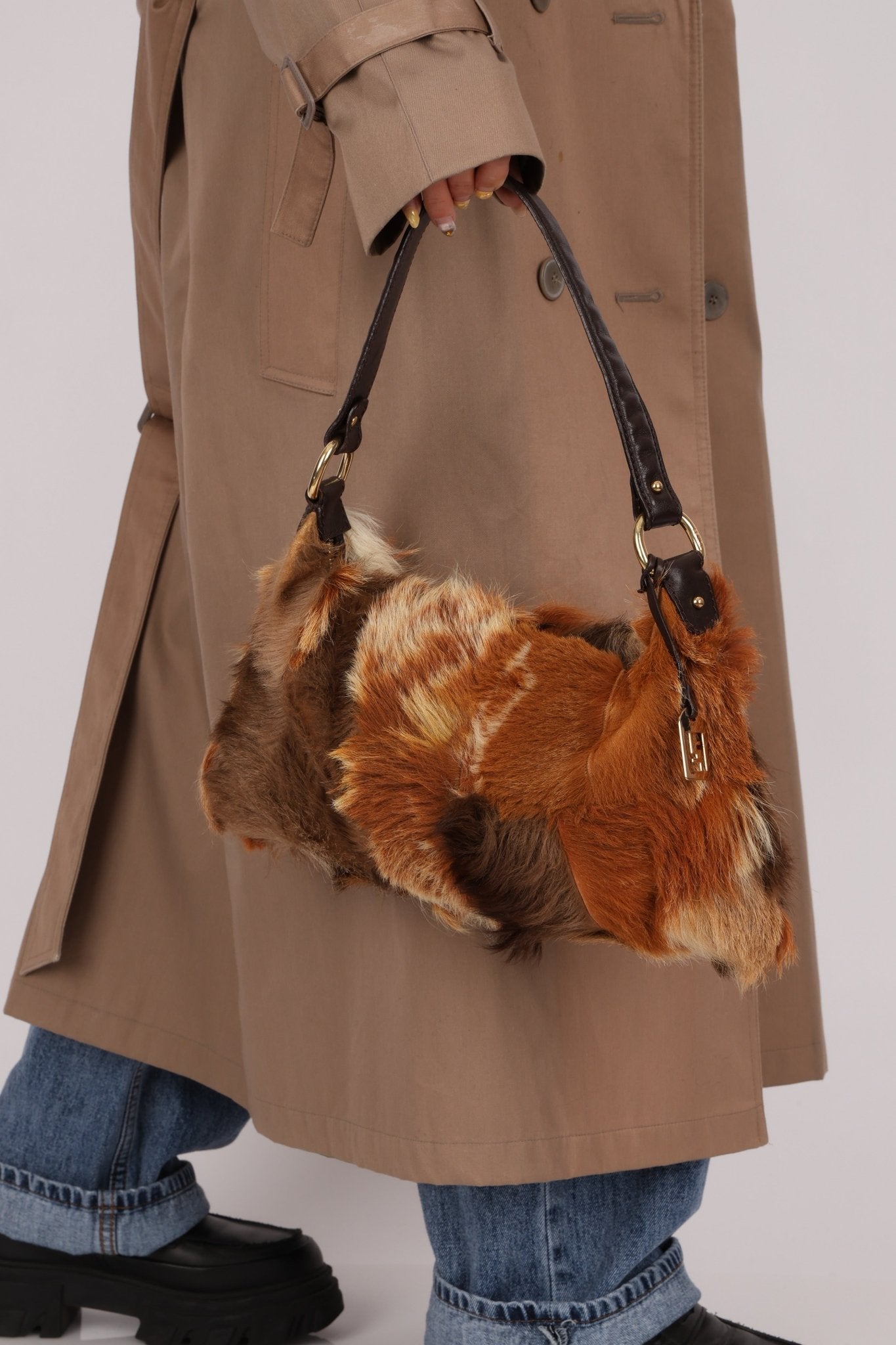 Fendi Gazelle and Goat Fur Patch Shoulder Bag - FashioNica