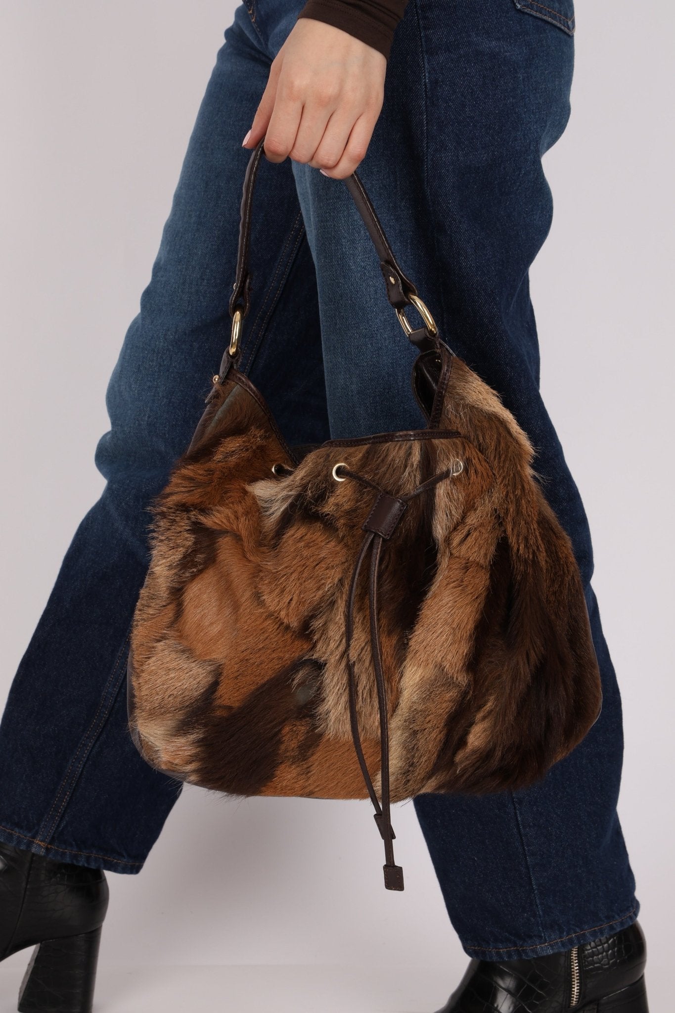 Fendi Goat and Gazelle Drawstring Bucket Bag - FashioNica