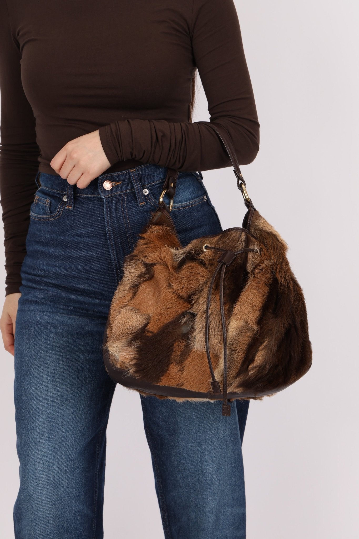 Fendi Goat and Gazelle Drawstring Bucket Bag - FashioNica