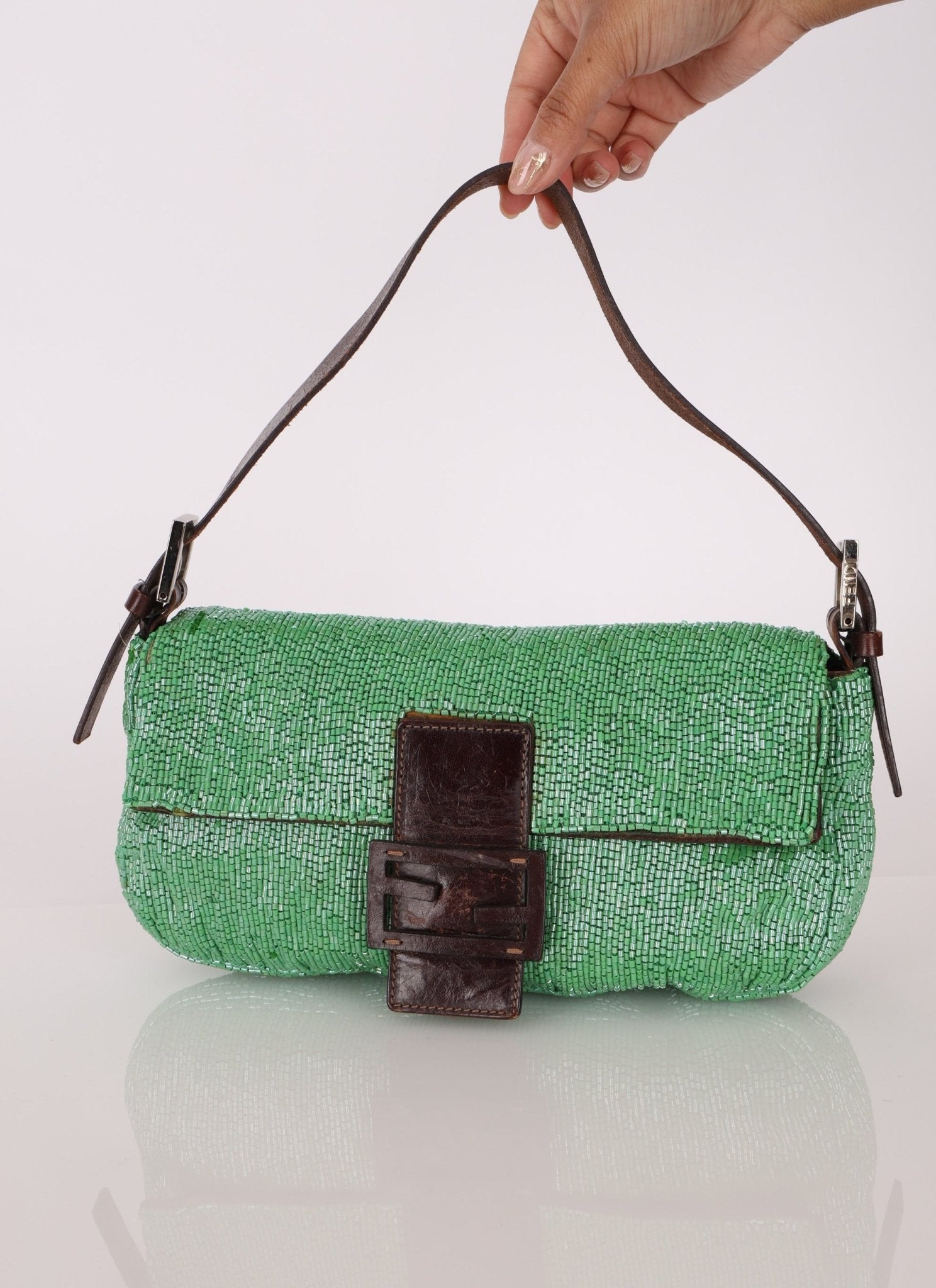 Fendi Green Beaded Baguette - FashioNica