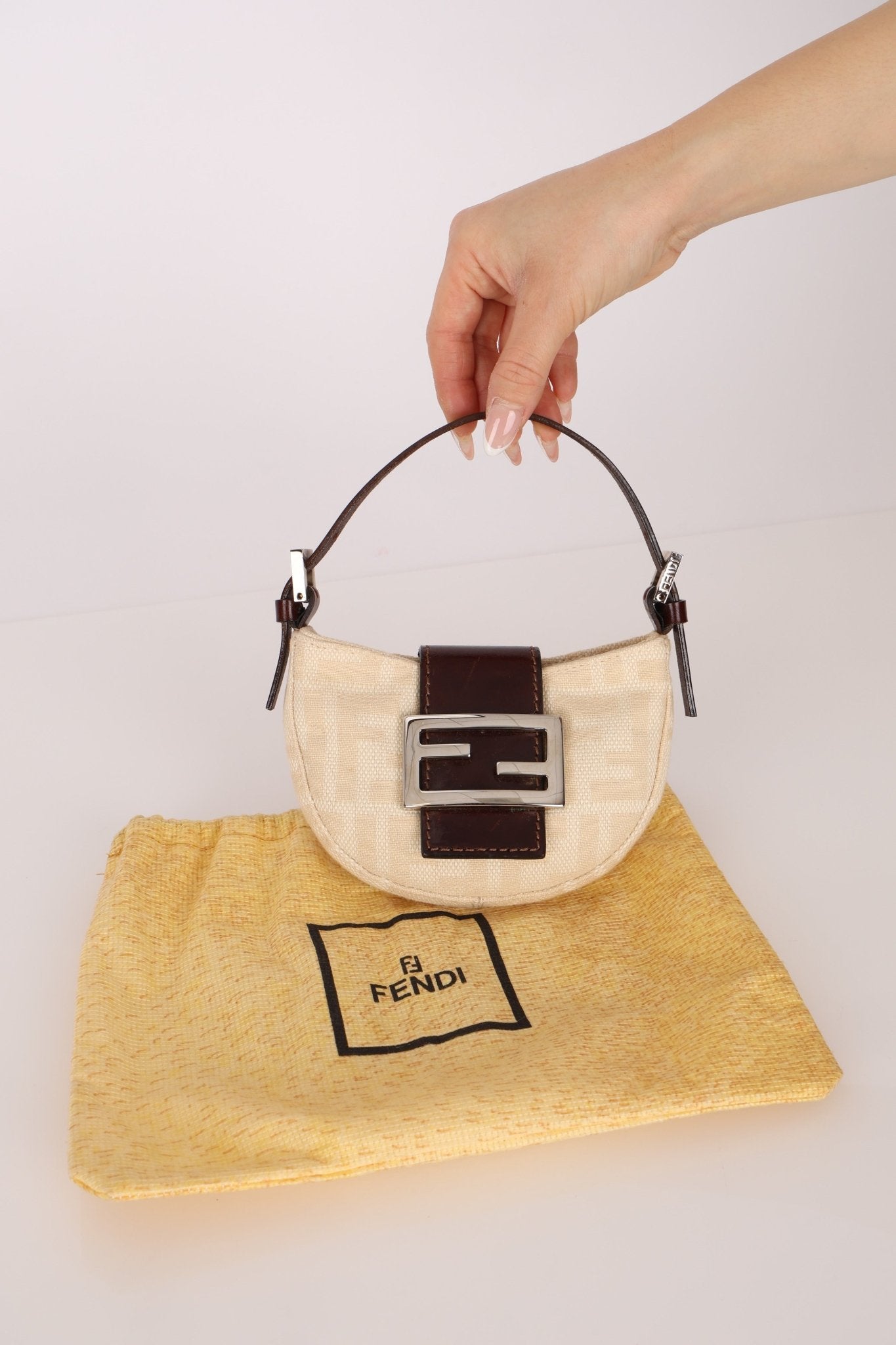 Fendi Ivory Zucca Mini Croissant - FashioNica