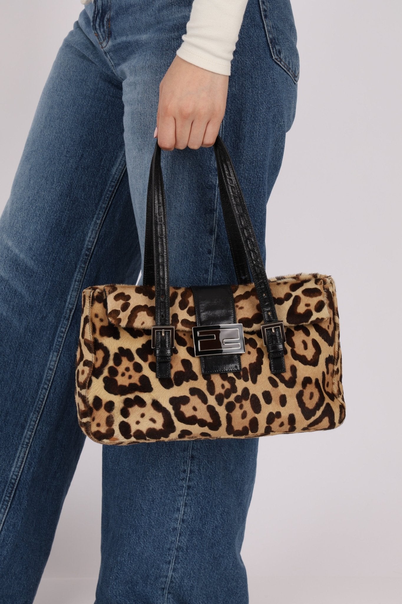 Fendi Jaguar Print Ponyhair Baguette Bag - FashioNica