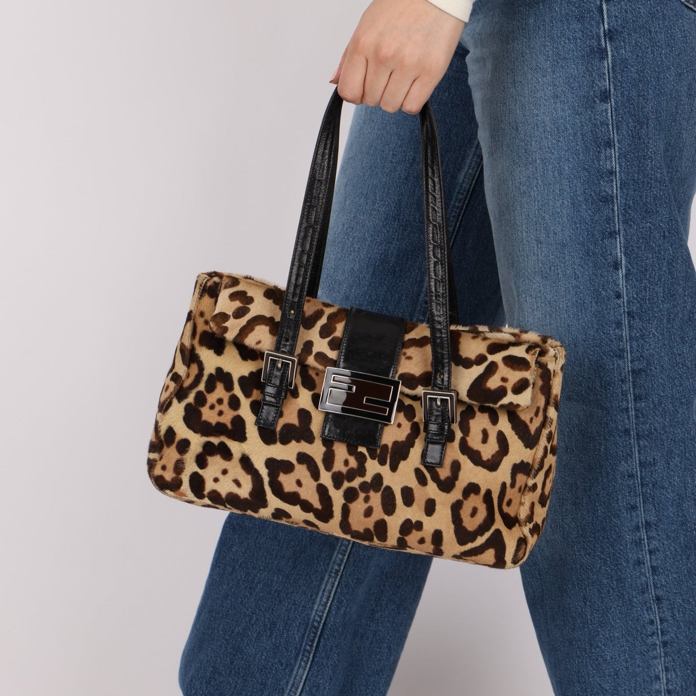 Fendi Jaguar Print Ponyhair Baguette Bag - FashioNica
