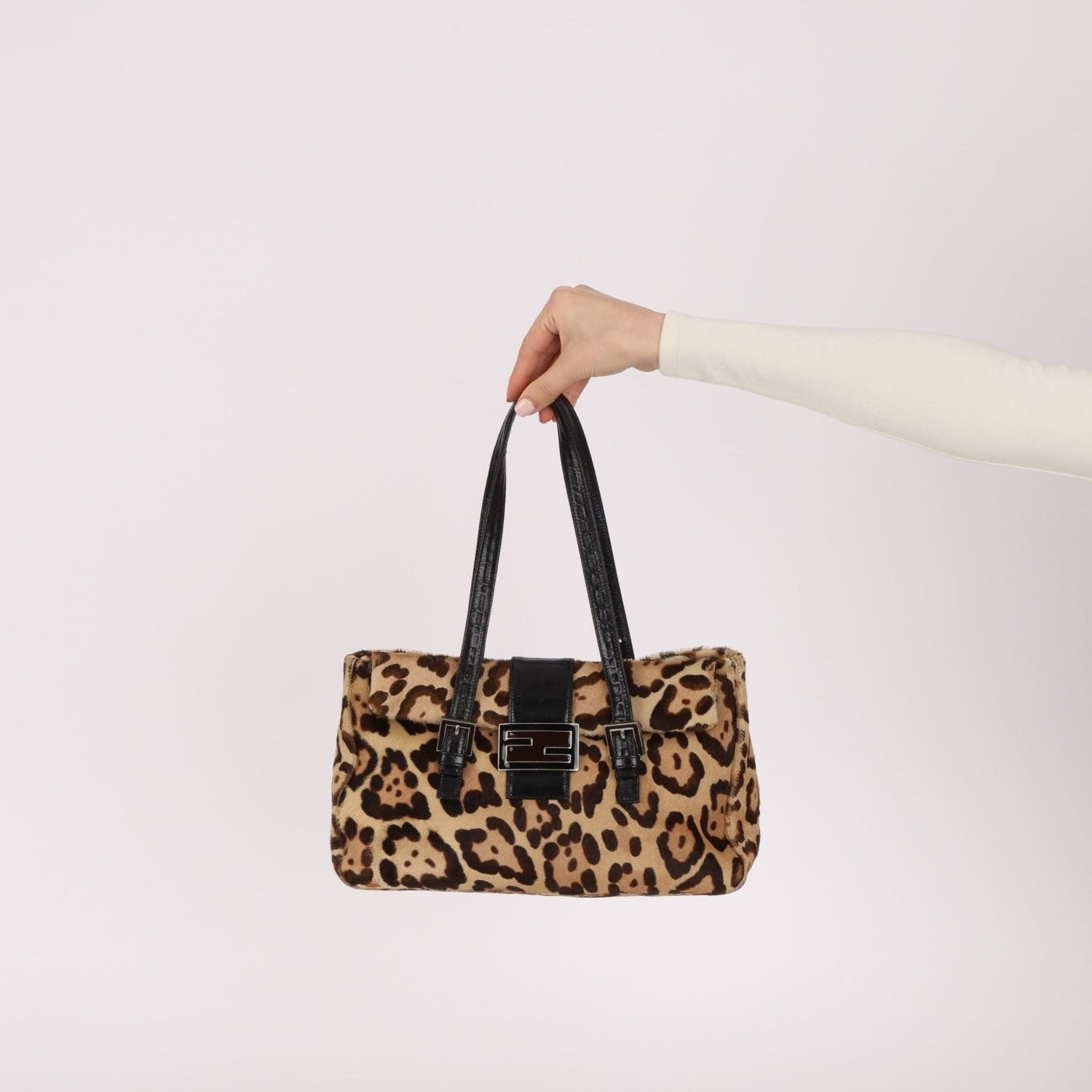 Fendi Jaguar Print Ponyhair Baguette Bag - FashioNica
