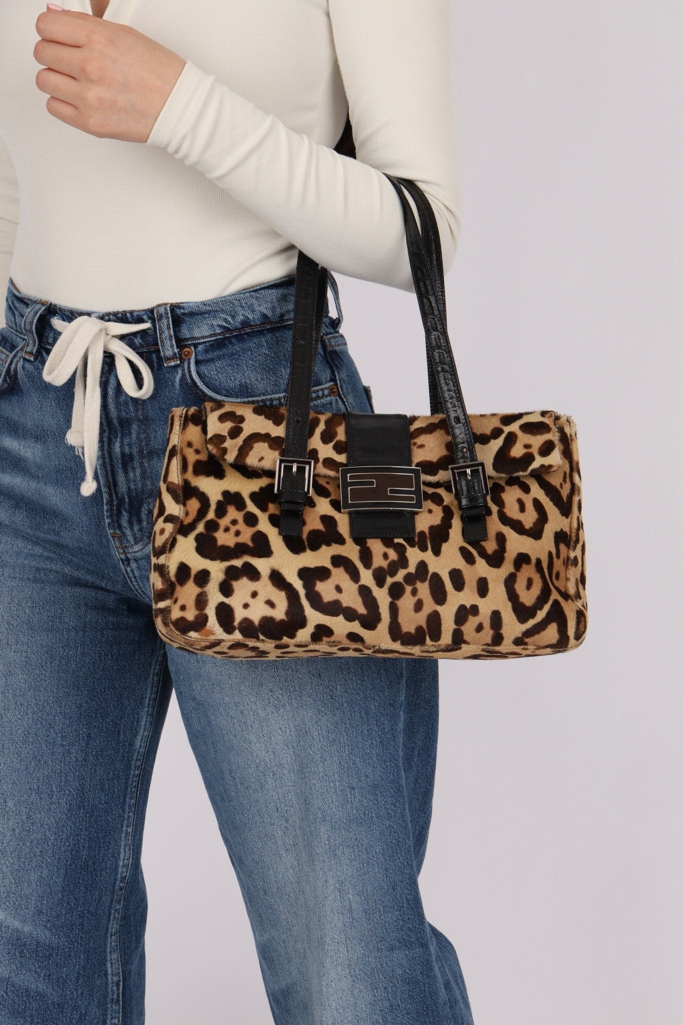 Fendi Jaguar Print Ponyhair Baguette Bag - FashioNica