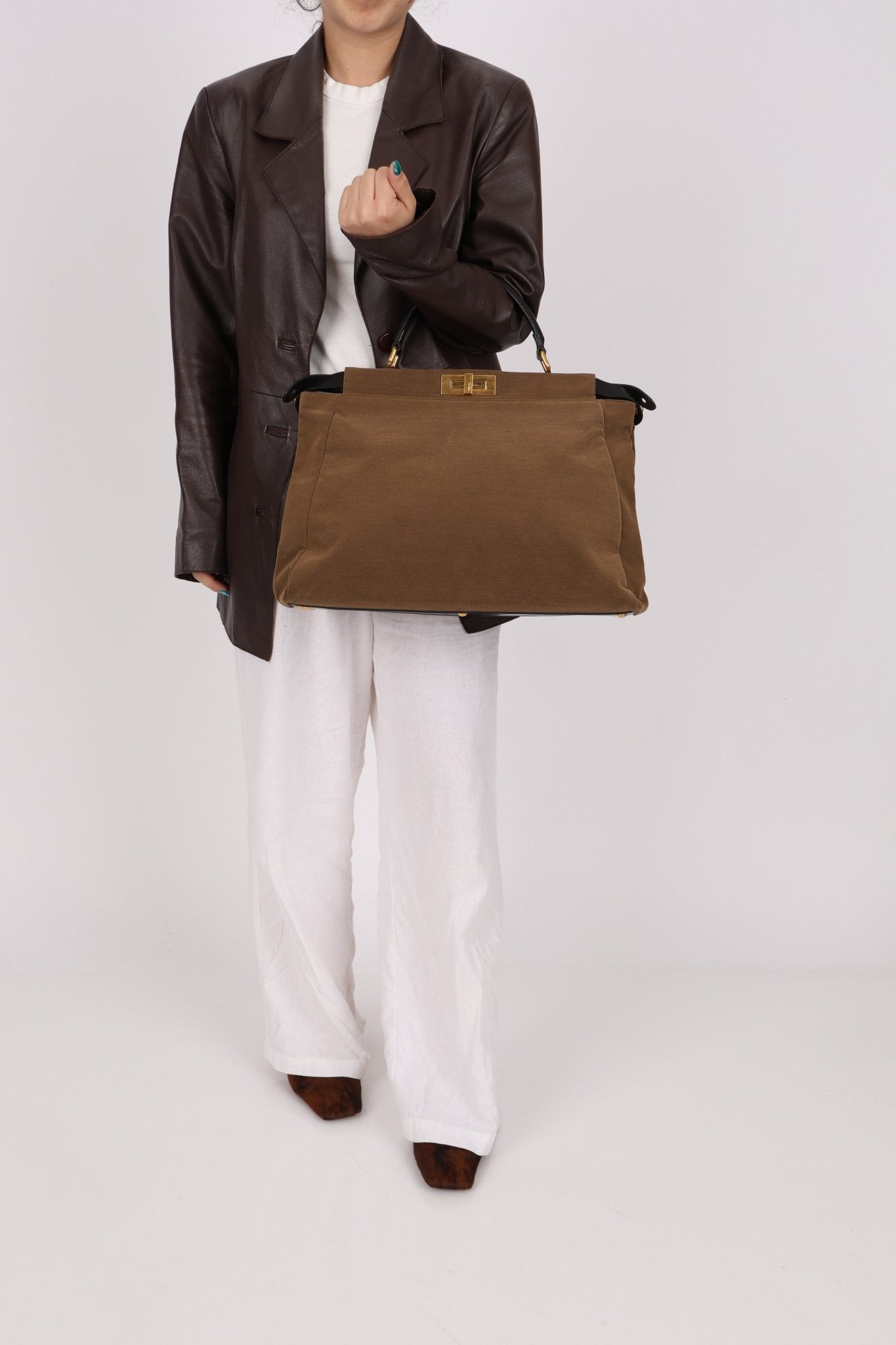 Fendi Large Soft Biege Corduroy Peekaboo - FashioNica