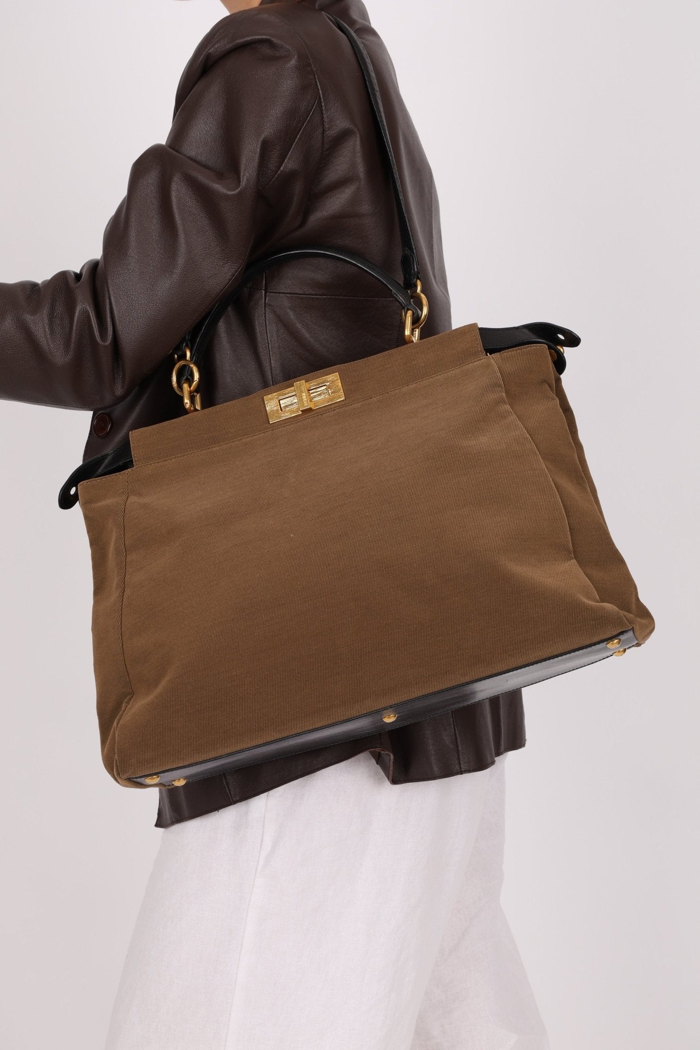 Fendi Large Soft Biege Corduroy Peekaboo - FashioNica