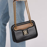 Fendi Leather Black Karligraphy Pocket Chain Bag - FashioNica
