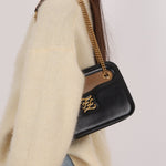 Fendi Leather Black Karligraphy Pocket Chain Bag - FashioNica