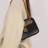 Fendi Leather Black Karligraphy Pocket Chain Bag - FashioNica