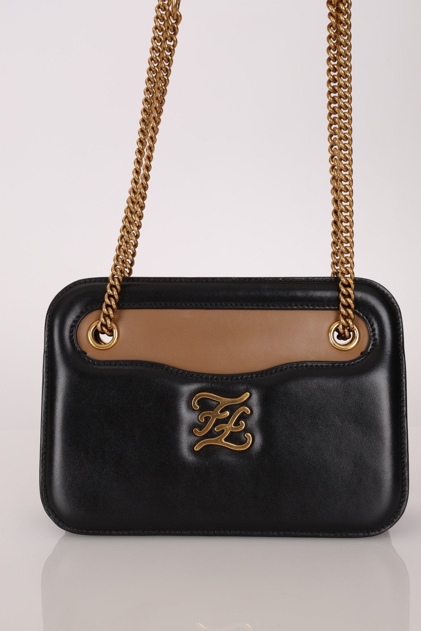 Fendi Leather Black Karligraphy Pocket Chain Bag - FashioNica