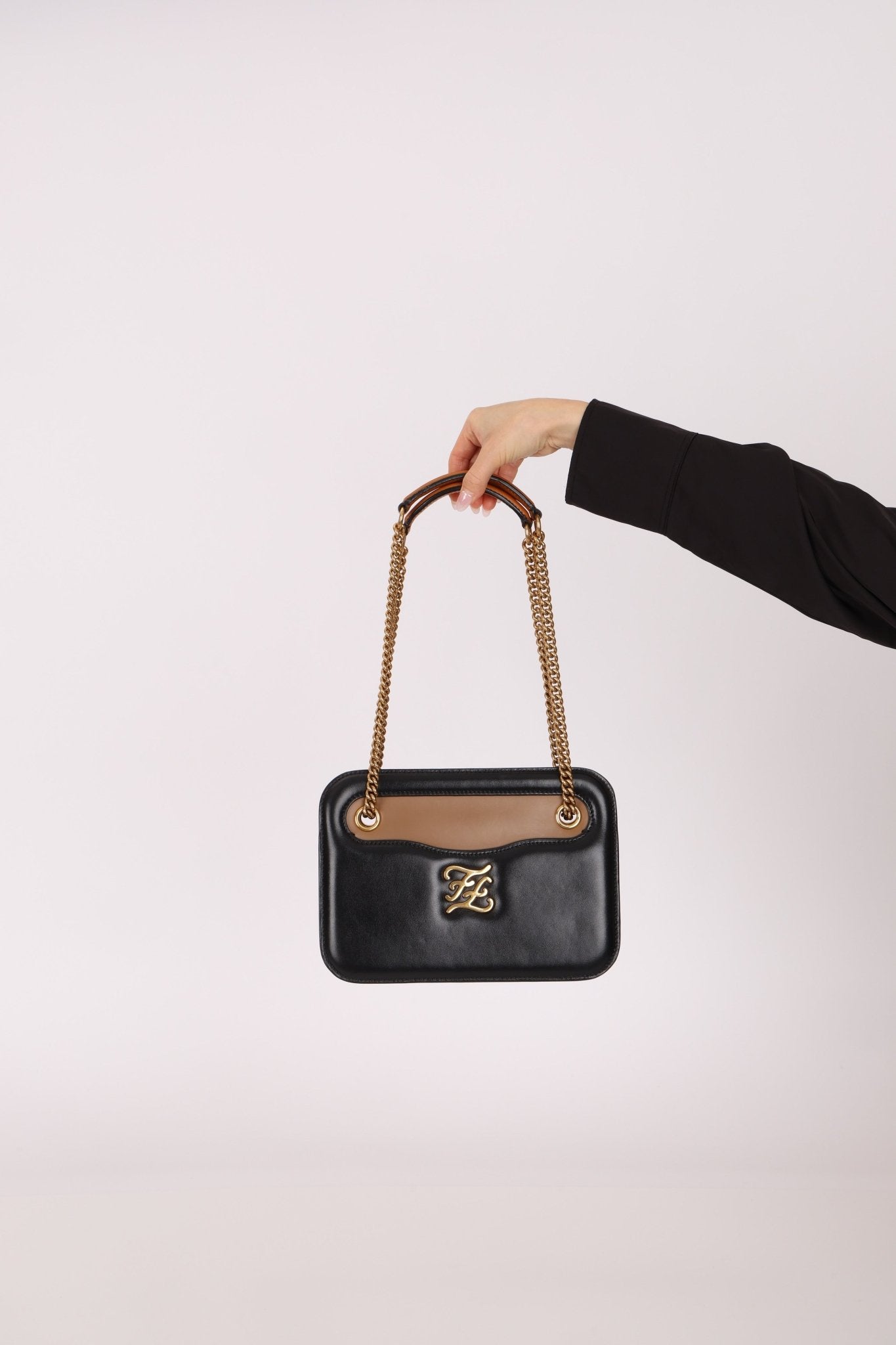 Fendi Leather Black Karligraphy Pocket Chain Bag - FashioNica