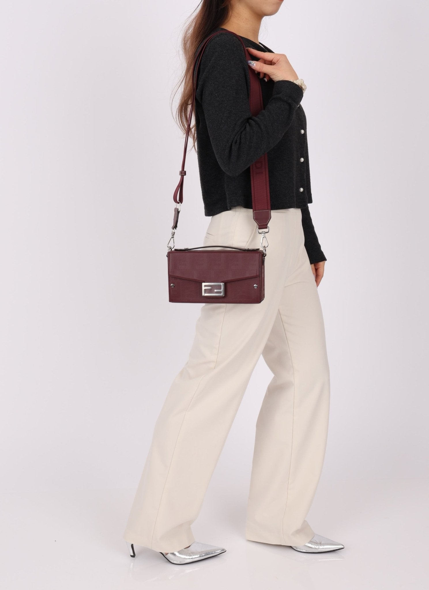 Fendi Leather Maroon Zucca Soft Trunk Baguette - FashioNica