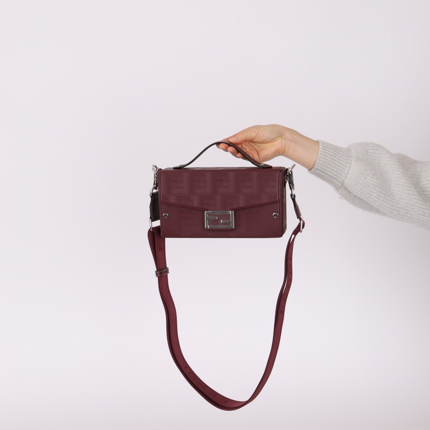 Fendi Leather Maroon Zucca Soft Trunk Baguette - FashioNica