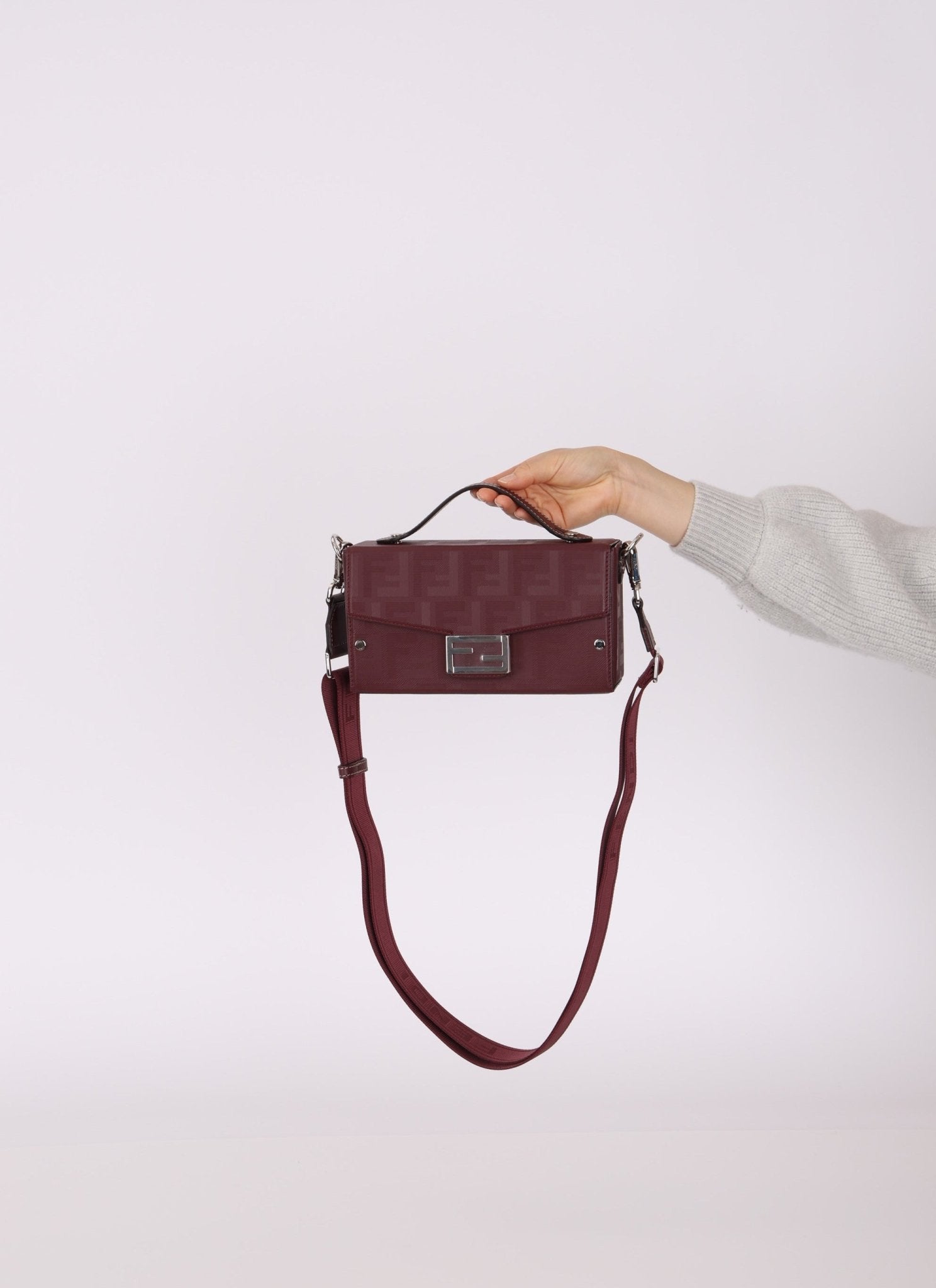 Fendi Leather Maroon Zucca Soft Trunk Baguette - FashioNica
