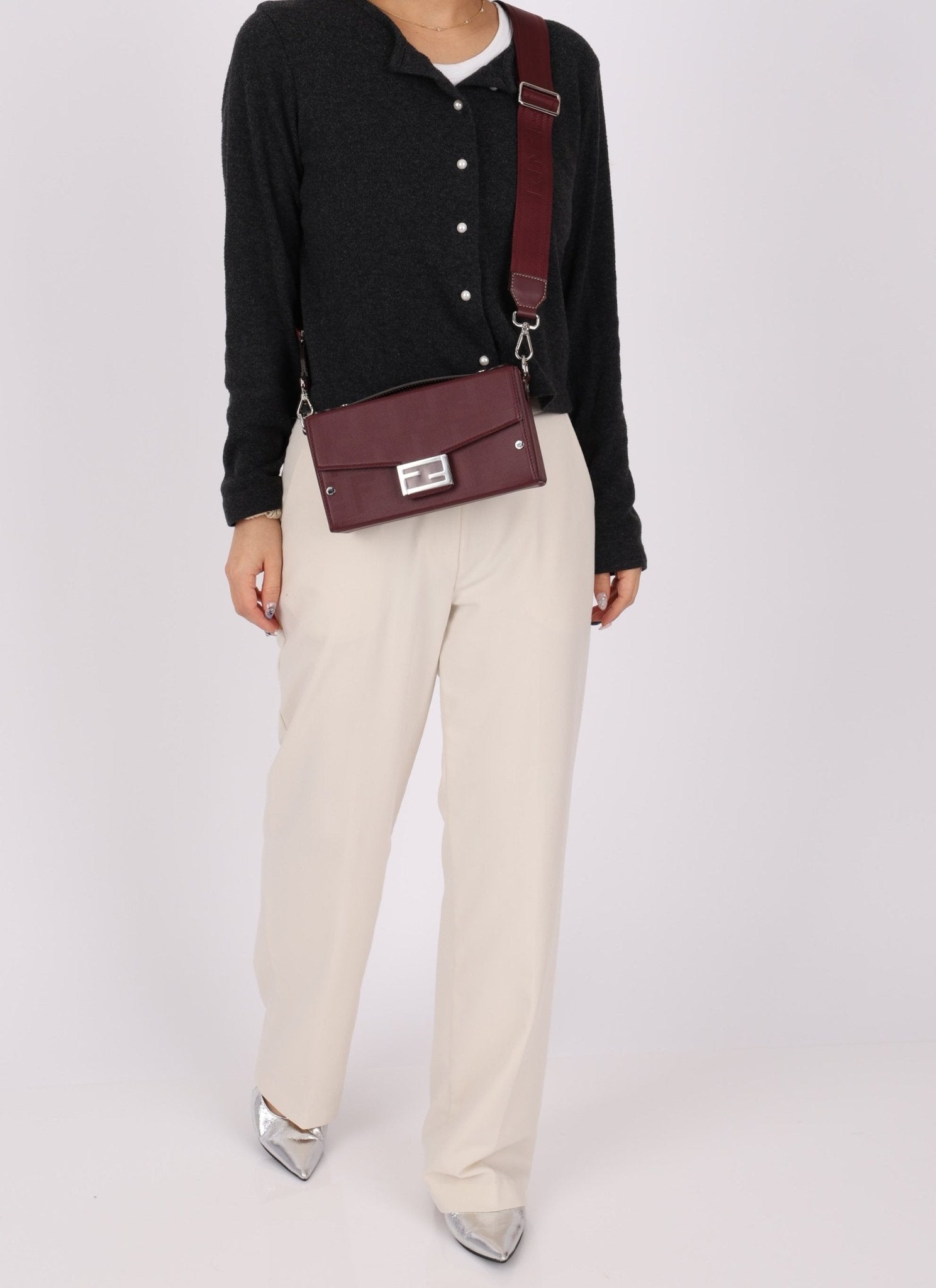 Fendi Leather Maroon Zucca Soft Trunk Baguette - FashioNica