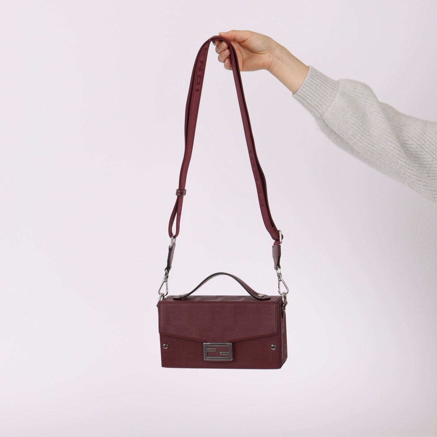 Fendi Leather Maroon Zucca Soft Trunk Baguette - FashioNica