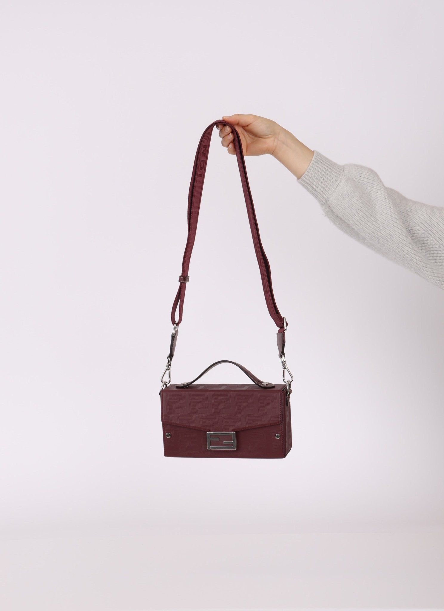 Fendi Leather Maroon Zucca Soft Trunk Baguette - FashioNica