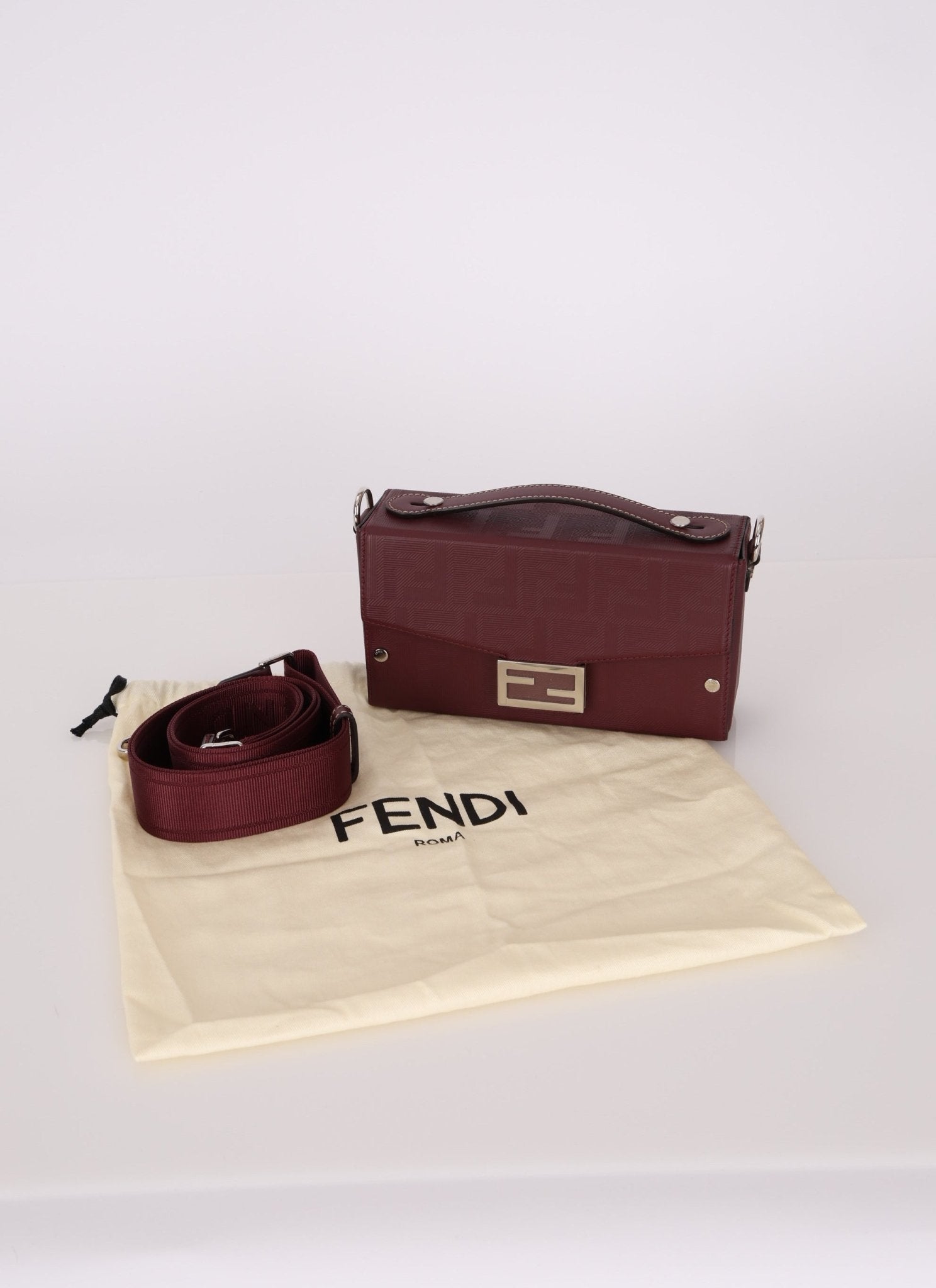 Fendi Leather Maroon Zucca Soft Trunk Baguette - FashioNica