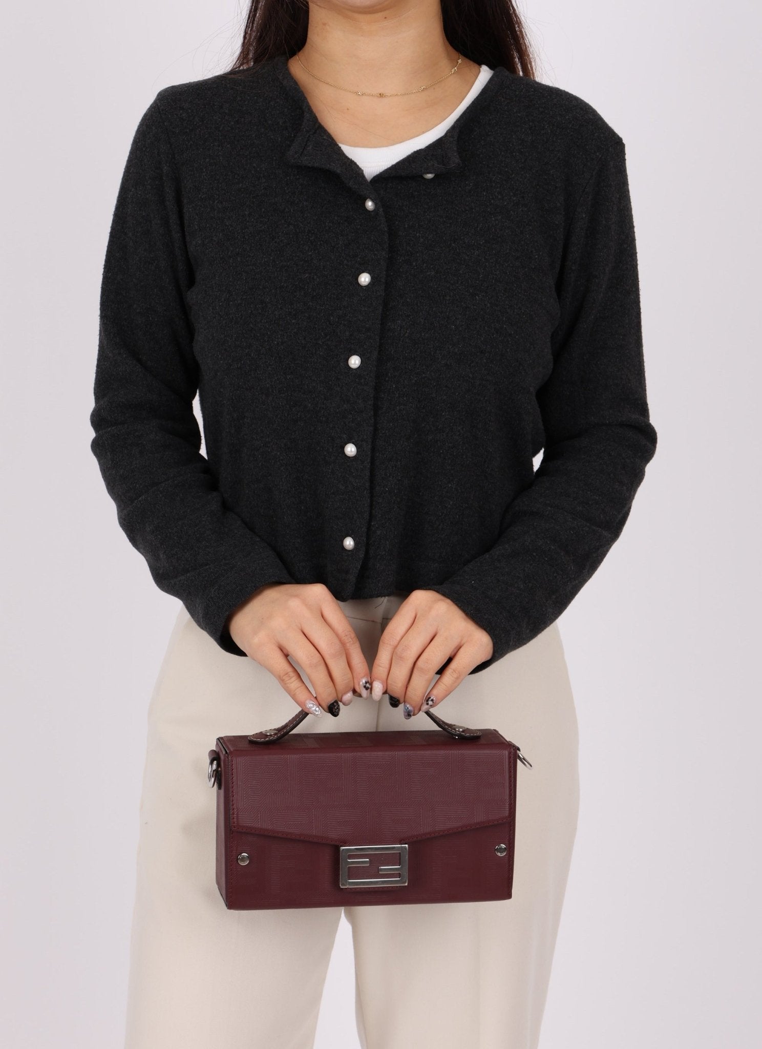 Fendi Leather Maroon Zucca Soft Trunk Baguette - FashioNica