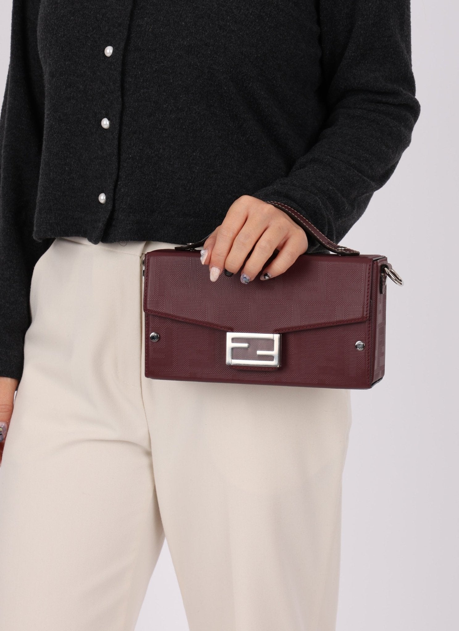 Fendi Leather Maroon Zucca Soft Trunk Baguette - FashioNica