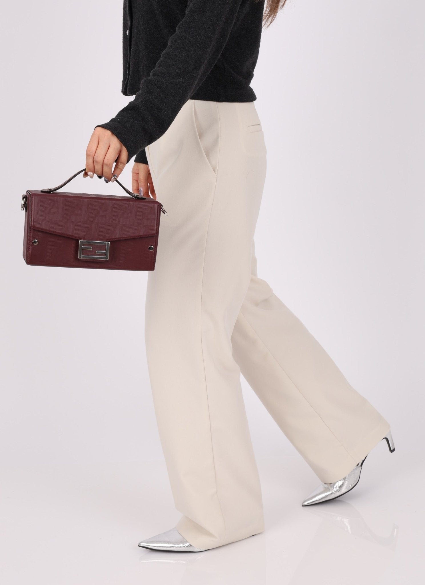 Fendi Leather Maroon Zucca Soft Trunk Baguette - FashioNica