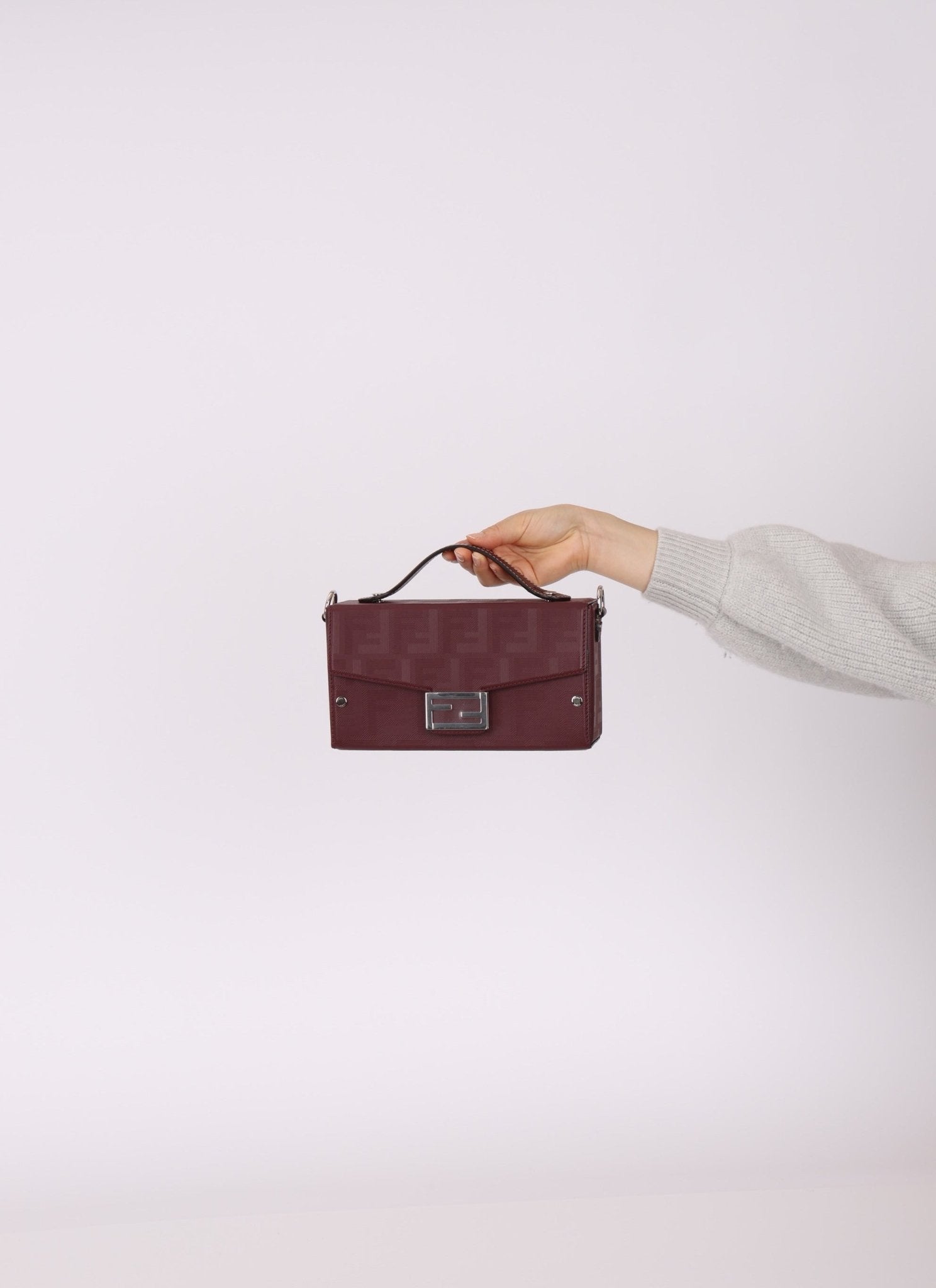 Fendi Leather Maroon Zucca Soft Trunk Baguette - FashioNica
