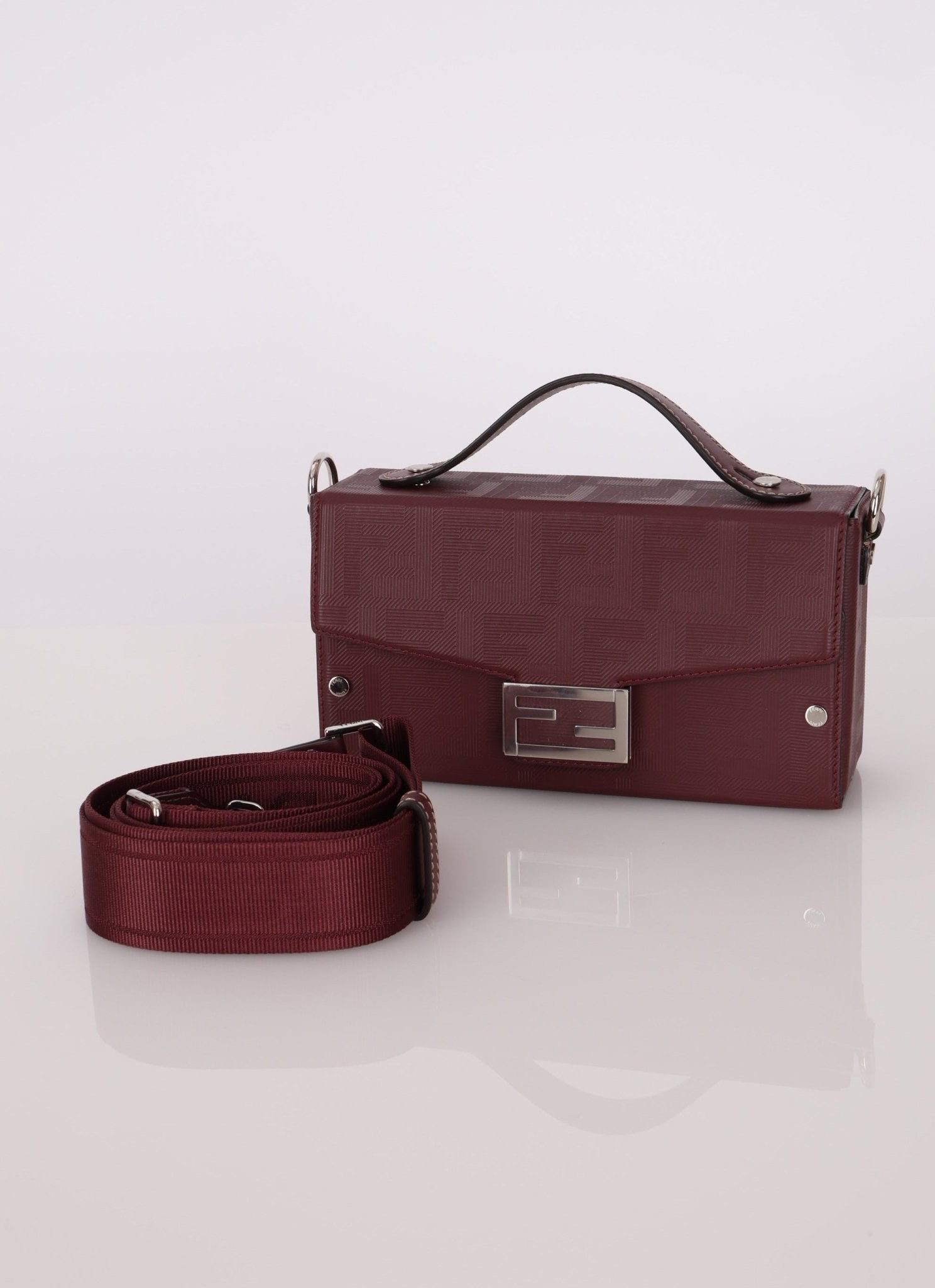 Fendi Leather Maroon Zucca Soft Trunk Baguette - FashioNica