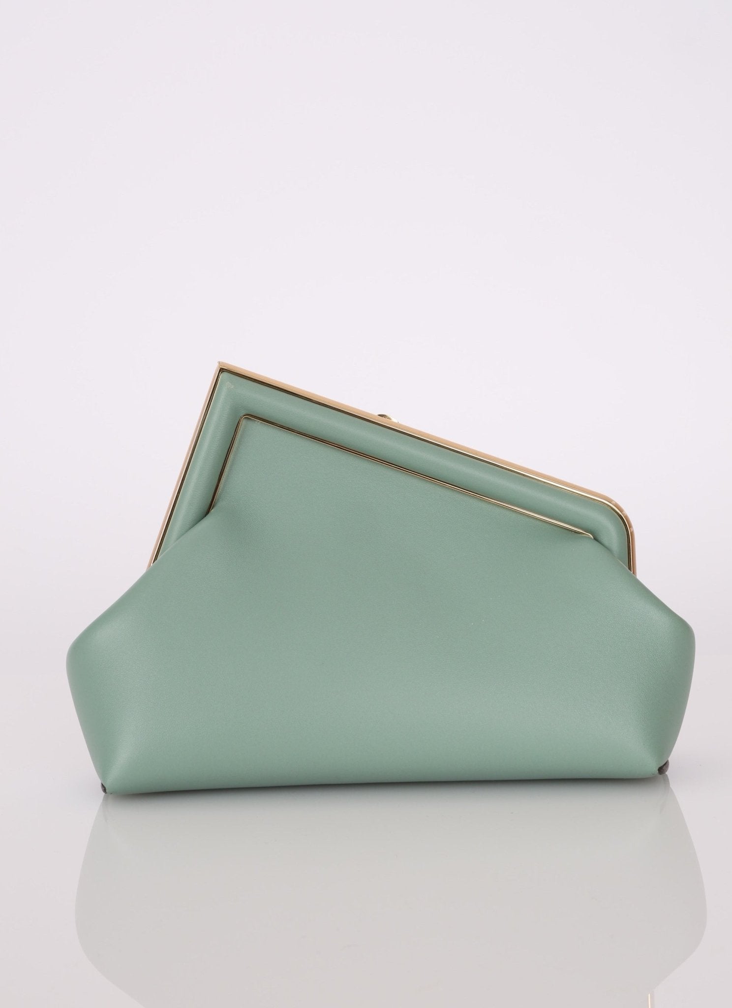 Fendi Leather Small Sea Foam Green First Clutch - FashioNica