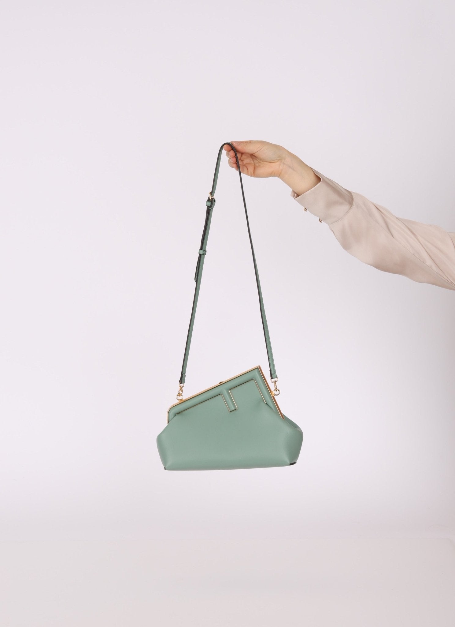 Fendi Leather Small Sea Foam Green First Clutch - FashioNica
