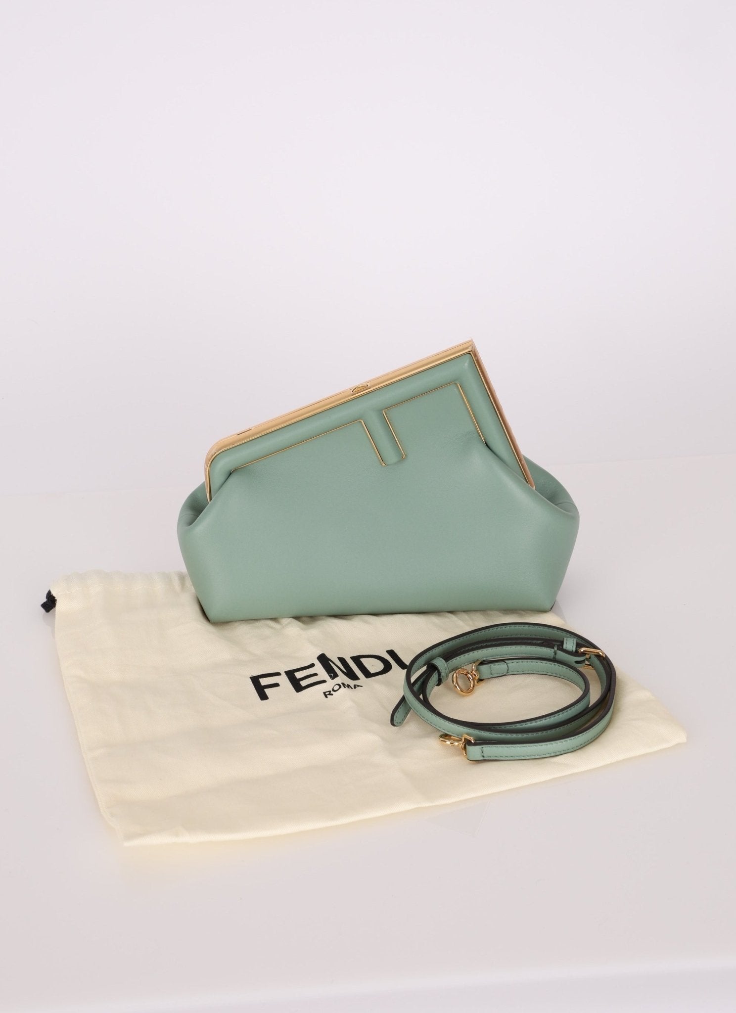 Fendi Leather Small Sea Foam Green First Clutch - FashioNica